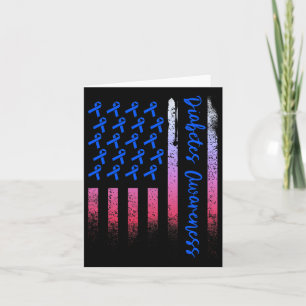Diabetes Awareness Blue Ribbon US American Flag D Karte