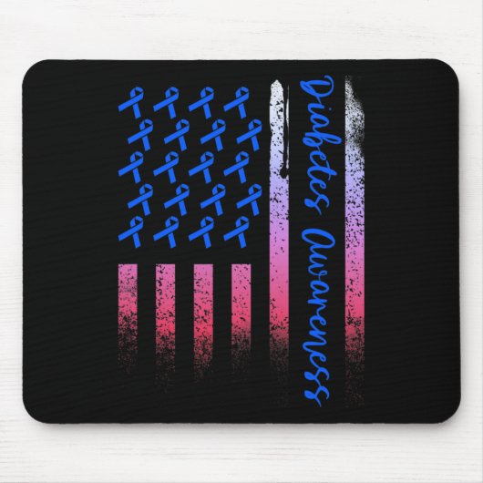 Diabetes Awareness Blue Ribbon US American Flag D Mousepad (Vorne)