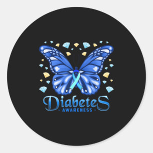Diabetes Awareness Butterfly Blue Ribbon Unterstüt Runder Aufkleber