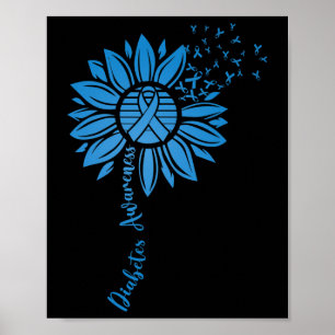 Diabetes Awareness Montag Sonnenblume Blauer Ribbo Poster