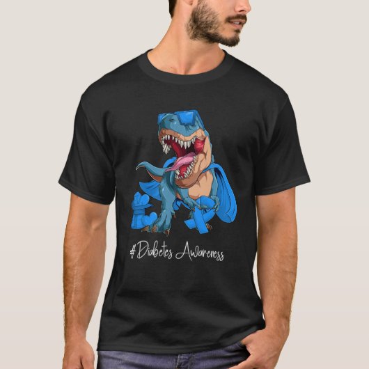 Diabetes Awareness Month Blue Ribbon Trex T-Shirt (Vorderseite)