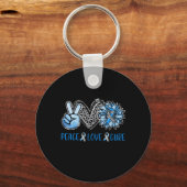 Diabetes Awareness Peace Liebe Cure Leopard Blue S Schlüsselanhänger (Vorderseite)