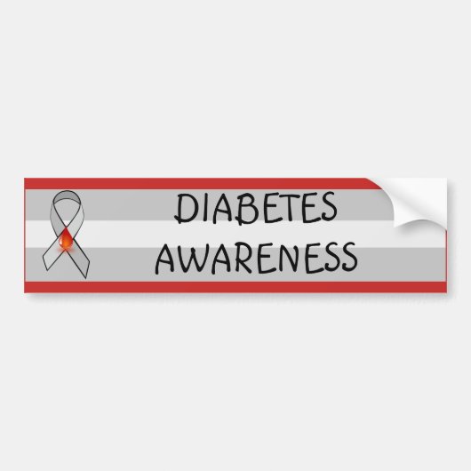 Diabetes Awareness Rot und Grau Awareness Ribbon Autoaufkleber (Vorne)