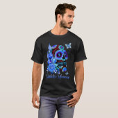 Diabetes Awareness Skull Blue Ribbon Rose Butterfl T-Shirt (Vorne ganz)