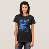Diabetes Awareness Skull Blue Ribbon Rose Butterfl T-Shirt (Vorne ganz)