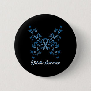 Diabetes Awareness Women's Butterfly T1 T2 Button