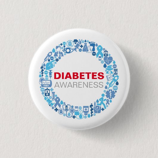 Diabetes Awarenss Blue Circle with Symbols Button (Vorderseite)