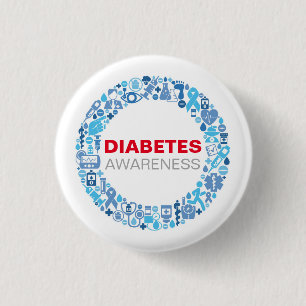 Diabetes Awarenss Blue Circle with Symbols Button