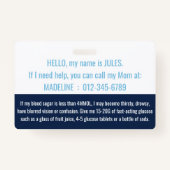 Diabetes-Bewusstsein Ärztlicher Notkontakt Ausweis (Rückseite)