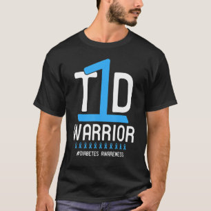 Diabetes-Bewusstsein Blaues Band T1D Krieger T-Shirt