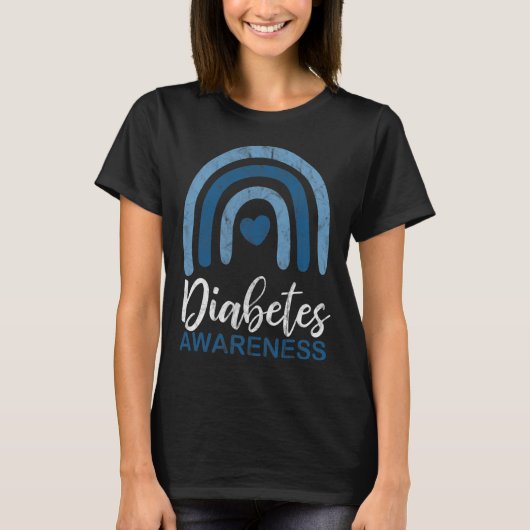 Diabetes-Bewusstsein Monat Retro-Regenbogen T1 T2 T-Shirt (Vorderseite)