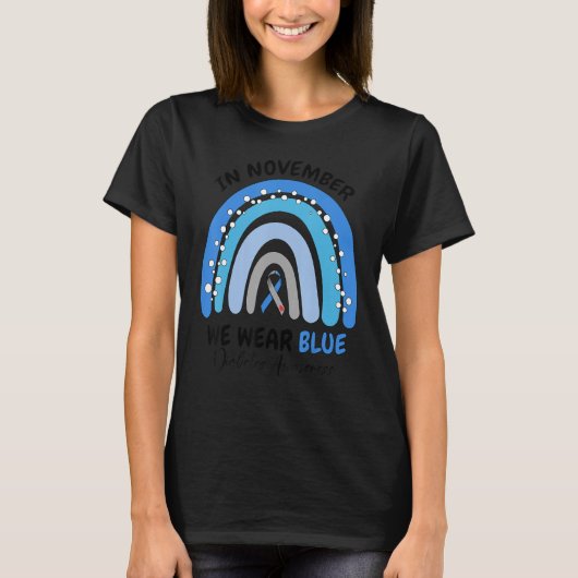 Diabetes Bewusstsein Regenbogen Band im November W T-Shirt (Vorderseite)
