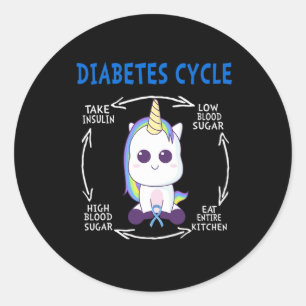 Diabetes Cycle Fun Unicorn Blue Diabetes Awareness Runder Aufkleber