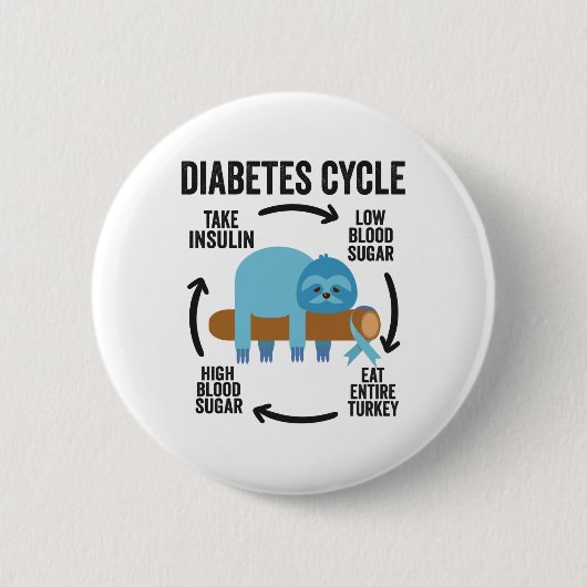 Diabetes Cycle Funny Blue Sloth Ribbon Thanksgivin Button (Vorderseite)