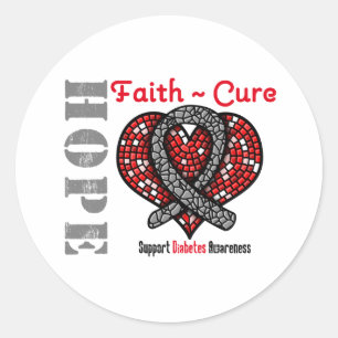 Diabetes Hope Faith Cure Heart Ribbon Runder Aufkleber