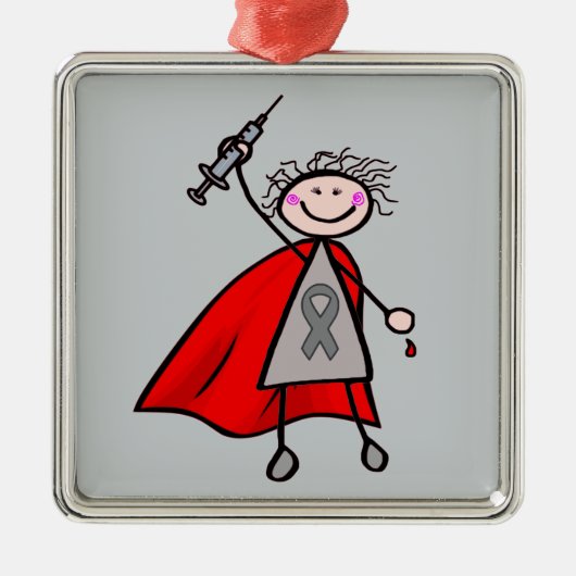 Diabetes Insulin Superhero Girl Silbernes Ornament (Vorne)