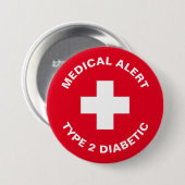 Diabetes Medianes Warnhinweis Typ 2 Diabetiker Rot Button (Vorne & Hinten)