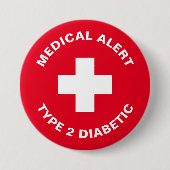Diabetes Medianes Warnhinweis Typ 2 Diabetiker Rot Button (Vorderseite)