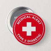 Diabetes Medianes Warnhinweis Typ 2 Diabetiker Rot Button (Vorne & Hinten)