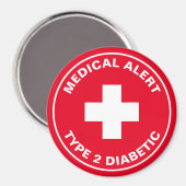 Diabetes Medianes Warnhinweis Typ 2 Diabetiker Rot Magnet (Vorderseite/Rückseite)