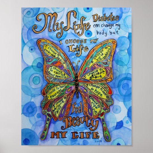 Diabetes Rainbow Butterfly Malerei Art Poster (Vorne)