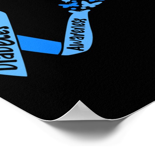 Diabetes-Sensibilisierungsband und Schmetterlinge Poster (Ecke)