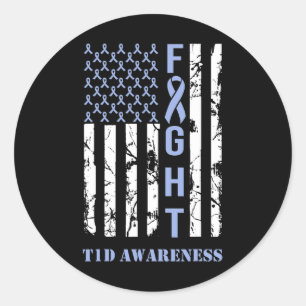 Diabetes T1d Sensibilisierungsmonat Flag Blue Ribb Runder Aufkleber