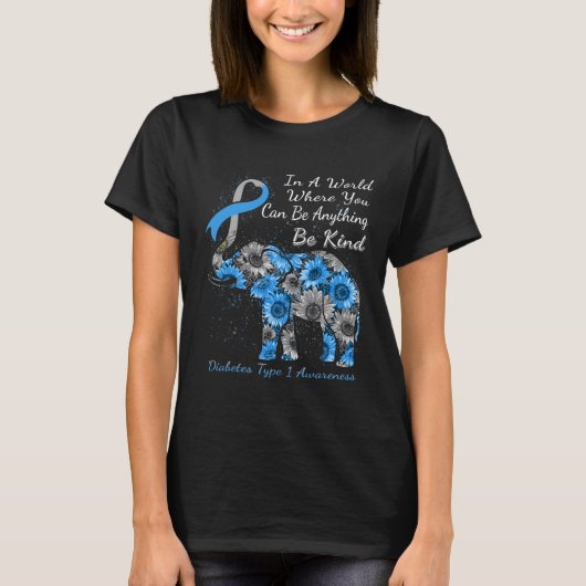 Diabetes Typ 1 Bewusstsein Sonnenblumen Elefant se T-Shirt (Vorderseite)