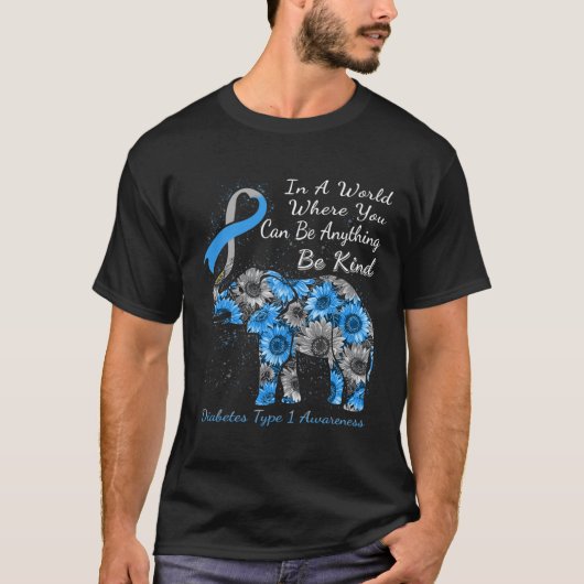 Diabetes Typ 1 Bewusstsein Sonnenblumen Elefant se T-Shirt (Vorderseite)