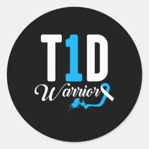 Diabetiker T1d Warrior Blue Ribbon Typ 1 Diabetes Runder Aufkleber