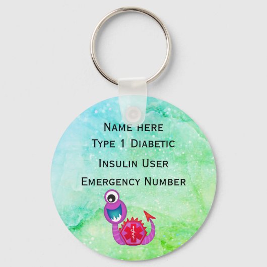 Diabetische Identitätswarnung Personalisiert Typ 1 Schlüsselanhänger (Vorderseite)