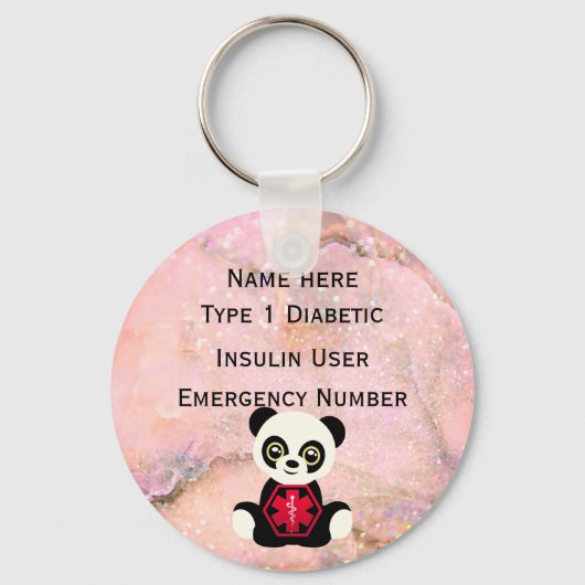 Diabetische Identitätswarnung Personalisiert Typ 1 Schlüsselanhänger (Vorderseite)