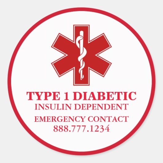 Diabetische medizinische Informationen Runder Aufkleber (Vorderseite)