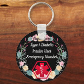 Diabetische Warnhinweise Personalisiert Typ 1 oder Schlüsselanhänger (Vorderseite)