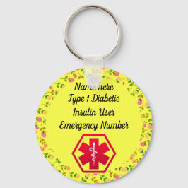 Diabetische Warnhinweise Personalisiert Typ 1 oder Schlüsselanhänger