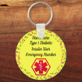 Diabetische Warnhinweise Personalisiert Typ 1 oder Schlüsselanhänger (Vorderseite)