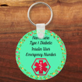 Diabetische Warnhinweise Personalisiert Typ 1 oder Schlüsselanhänger (Vorderseite)