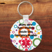 Diabetische Warnhinweise Personalisiert Typ 1 oder Schlüsselanhänger (Vorderseite)