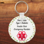 Diabetische Warnhinweise Personalisiert Typ 1 oder Schlüsselanhänger (Vorderseite)