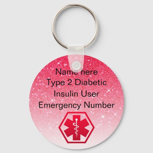Diabetische Warnhinweise Personalisierter Typ 1 od Schlüsselanhänger (Vorderseite)