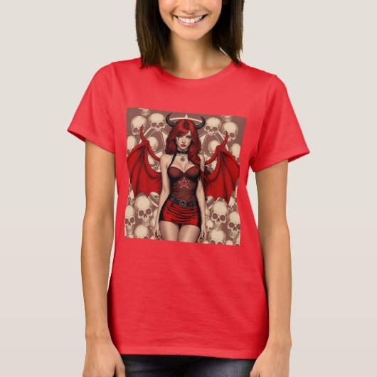 Diabla Infernal en un Mar de Calaveras T-Shirt (Vorderseite)