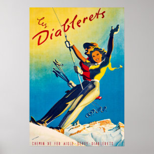 Diablerets, Berg, Paar auf Skilift Poster