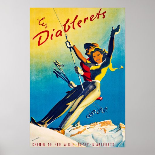Diablerets, Berg, Paar auf Skilift Poster (Vorne)