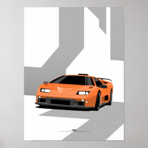 Diablo Classic Supercar Poster - Orange 90s Exotic