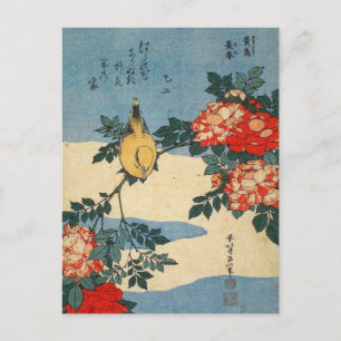 Diadem-Nektarvogel und China-Rose (von Hokusai) Postkarte