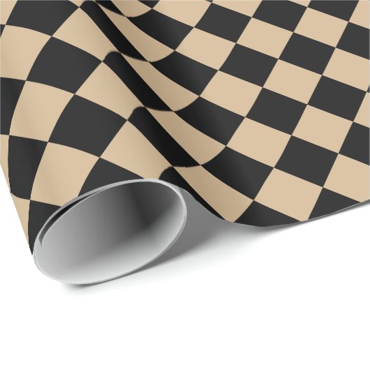 Diag kariertes großes - Schwarzes und TAN Geschenkpapier (Rolleneckpunkt)