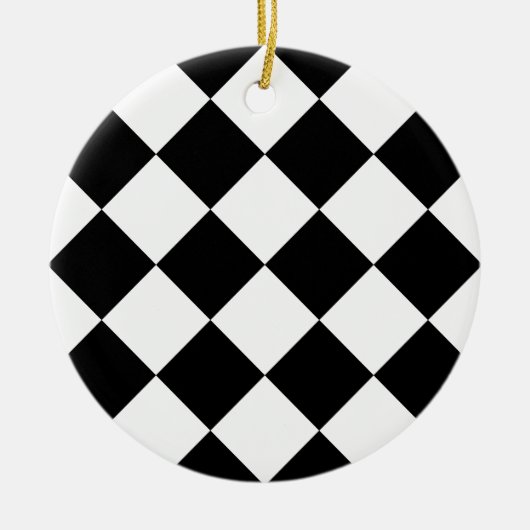 Diag kariertes großes - Weiß und Schwarzes Keramik Ornament (Vorne)