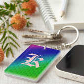 Diag Rainbow Gradient Blumenmuster Blau Grün Schlüsselanhänger (Vorderseite rechts)