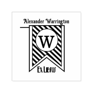 Diag Stripe Initial Banner Monogram Ex Libris Book Permastempel