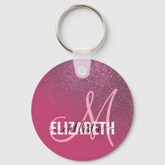 Diagonal Berry Pink Glitzer Gradient Ombre Schlüsselanhänger (Vorderseite)